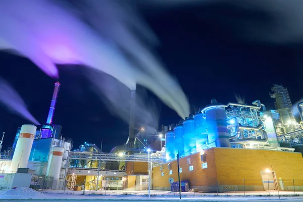 Fabriek Nachts Luchtverontreiniging Door Industriële Rook — Stockfoto