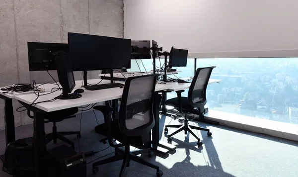 Modern Office Interior Computers Desks — Stock Photo, Image