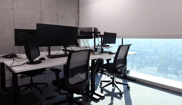 Modern Office Interior Computers Desks — Stock Photo, Image