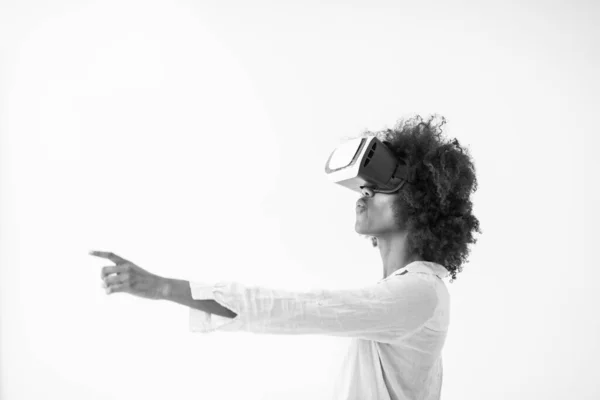 Negro Chica Usando Gafas Realidad Virtual — Foto de Stock