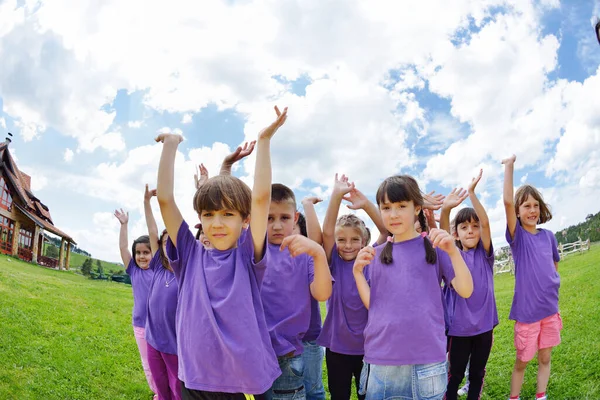 Happy Kids Group Have Fun Nature — Stock Photo, Image