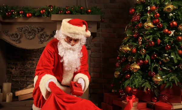Santa Claus Bring Sack Gifts Christmas — Stock Photo, Image