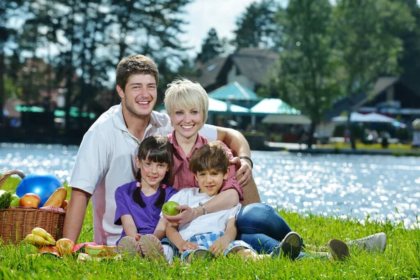 Šťastná Rodina Spolu Hrají Přírodě Piknik — Stock fotografie