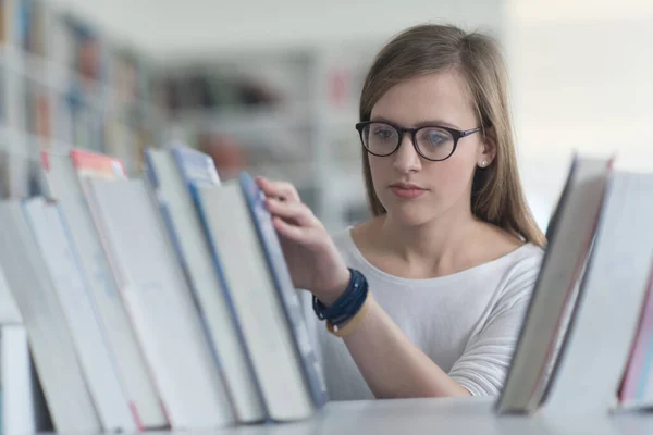 Portrait Female Student Selecting Book Read Library — Stock Photo, Image