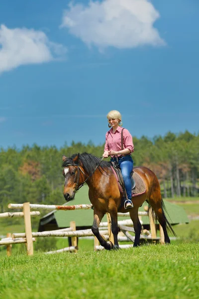 Happy Woman Horse — Stock Photo, Image