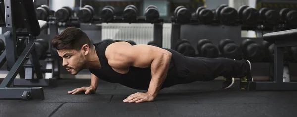 Arab Man Sportswear Doing Push Gym — Stock Photo, Image