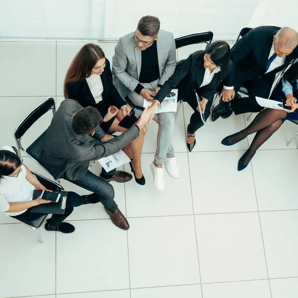 Top View Handshake Business Colleagues Working Meeting — Stock Photo, Image