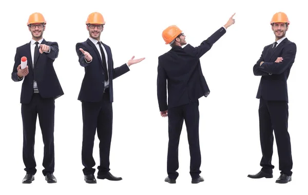 Volle Groei Een Gekwalificeerde Architect Een Oranje Helm — Stockfoto