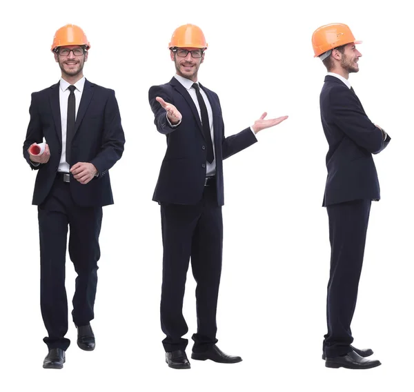 Full Growth Successful Architect Engineer Orange Helmet — Stock Photo, Image
