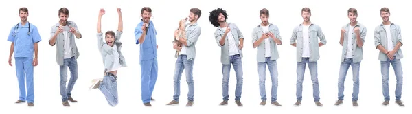 Collage Läkare Och Ung Man Isolerad Vitt — Stockfoto