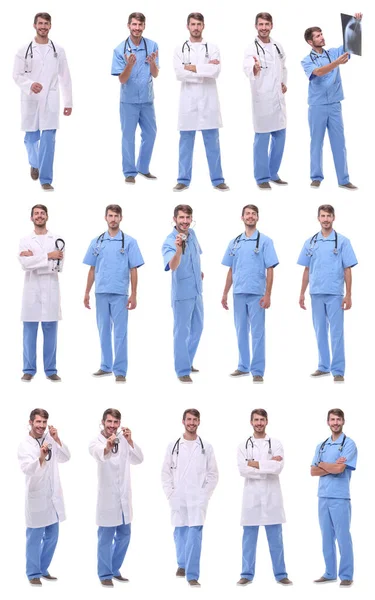 Colagem Uma Variedade Médicos Uma Fileira — Fotografia de Stock