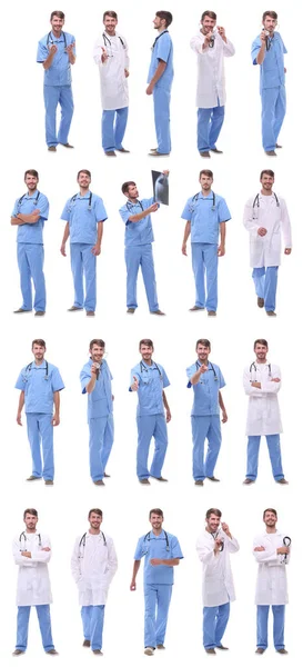 Collage Una Variedad Médicos Pie Una Fila —  Fotos de Stock