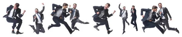 Повному Зростанні Двоє Веселих Танцюючих Бізнесменів — стокове фото