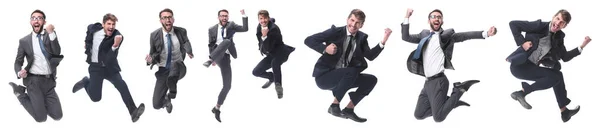 Full Growth Two Cheerful Dancing Business People — Stock Photo, Image