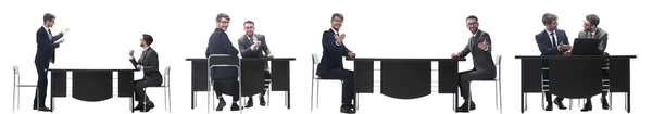 Kolaż Dwóch Biznesmenów Siedzących Przy Biurku — Zdjęcie stockowe