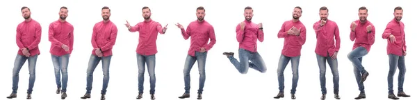 Collage Von Fotos Eines Gutaussehenden Mannes Roten Hemd — Stockfoto