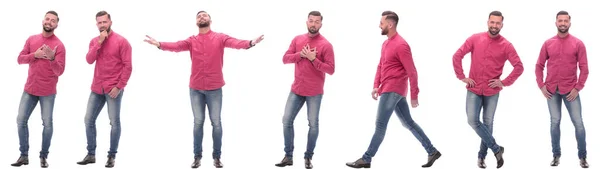 Collage Fotos Hombre Moderno Una Camisa Roja — Foto de Stock