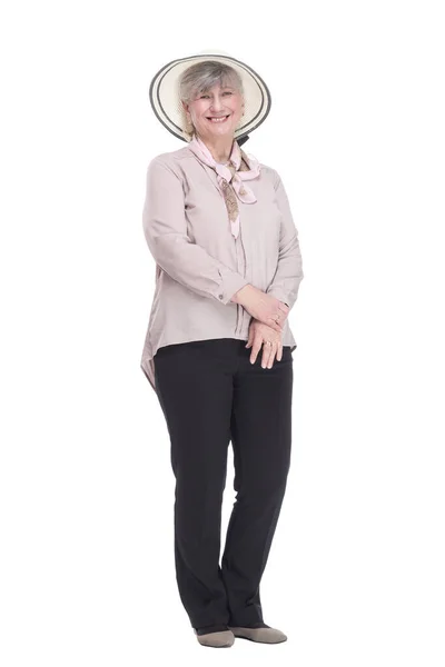 Happy Old Lady Summer Straw Hat — Stock Photo, Image
