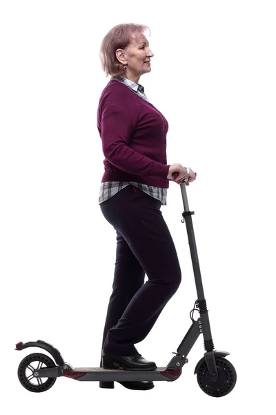 Friendly Elderly Woman Electric Scooter — Stock Photo, Image