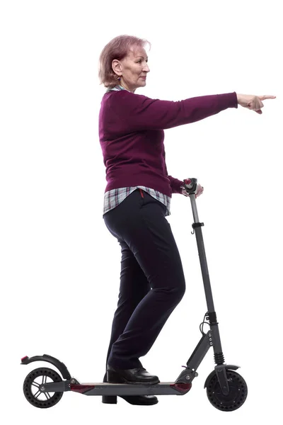 Vriendelijke Oudere Vrouw Een Elektrische Scooter — Stockfoto