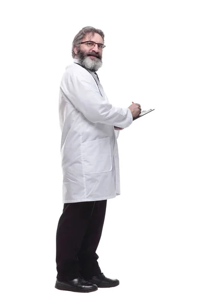 Orvos Terapeuta Írótáblával Fehér Alapon Elkülönítve — Stock Fotó
