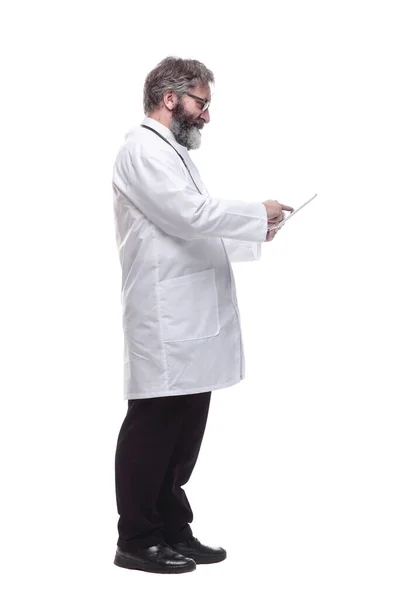 Senior Doctor Using Digital Tablet Isolated White — Stock Photo, Image