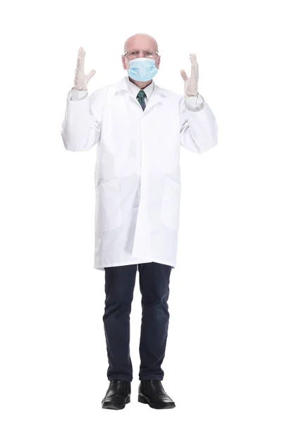 Erkek Doktor Koruyucu Maske Eldiven Takıyor — Stok fotoğraf