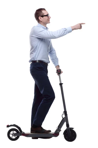 Zijaanzicht Casual Man Met Elektrische Scooter Zoek — Stockfoto