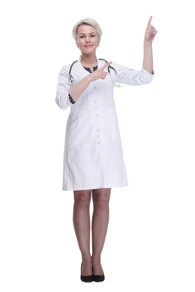 Female Medic Pointing Somewhere Side — Stock Photo, Image