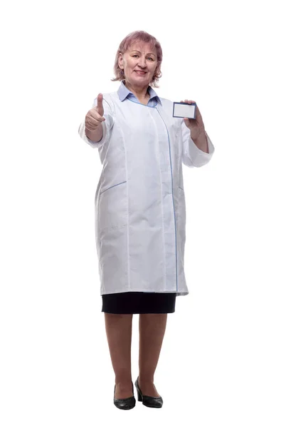 Qualified Doctor Visiting Card Showing Thumbs — Fotografia de Stock