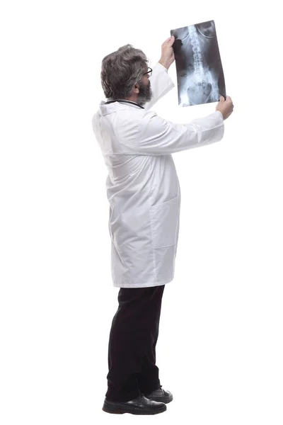 Médico Cabecera Examinando Una Radiografía Los Pulmones Aislado — Foto de Stock