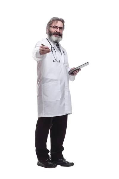 Doctor Terapeuta Con Portapapeles Aislado Blanco — Foto de Stock