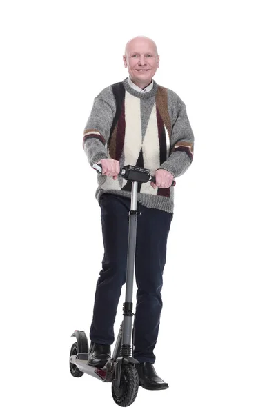 Пожилой Человек Электрическим Скутером Изолированный Белом — стоковое фото