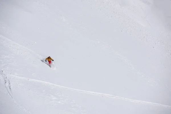Ski Freeride Dans Neige Poudreuse Profonde — Photo
