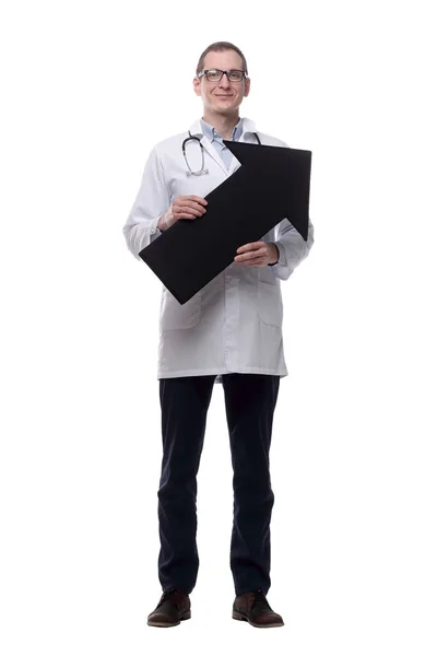 Kvalificerad Läkare Som Pekar Rätt Riktning Isolerad — Stockfoto
