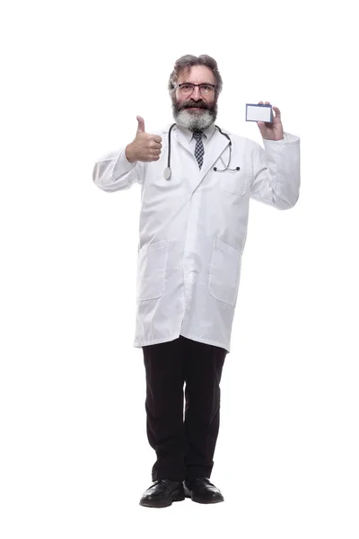Φιλικός Γιατρός Θεραπευτής Δείχνει Την Κάρτα Επισκέψεώς Του Απομονωμένα — Φωτογραφία Αρχείου