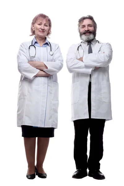 Läkarkollegor Som Står Tillsammans Isolerad Vit — Stockfoto