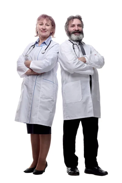 Медичні Колеги Стоять Разом Ізольовані Білому — стокове фото