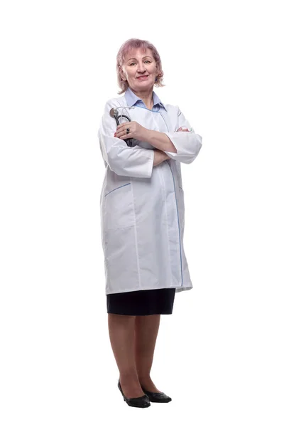 Medico Femminile Amichevole Guardando Fotocamera Isolato — Foto Stock