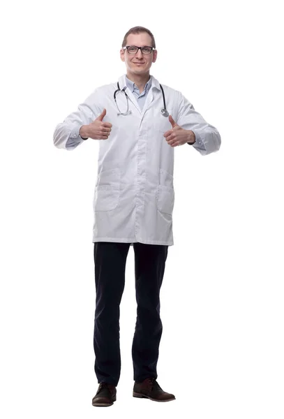 Selbstbewusster Männlicher Arzt Der Auf Dich Zeigt Isoliert Auf Einem — Stockfoto