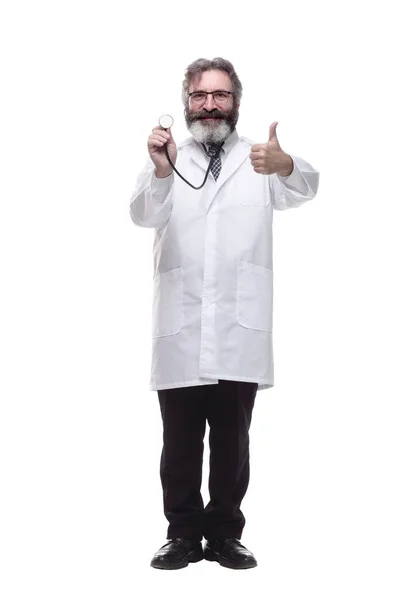 Terapeuta Médico Sonriente Está Listo Para Trabajar Aislado Blanco — Foto de Stock