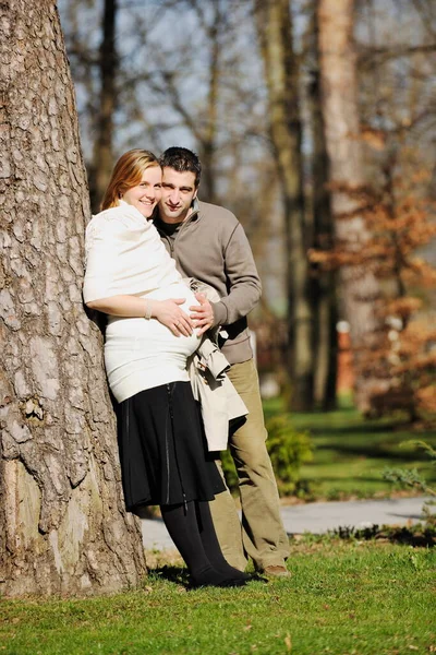 Couple Posing Outdoors Happy Pregnancy Concept Stock Picture