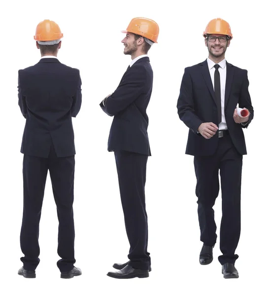 Full Growth Successful Architect Engineer Orange Helmet — Stock Photo, Image