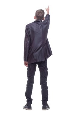 Dikiz aynası. Takım elbiseli öğrenci geleceğe bakıyor..