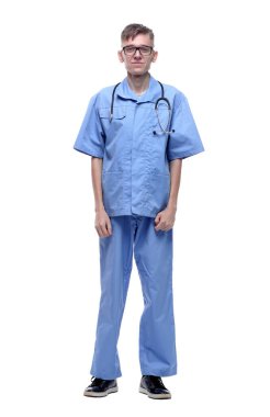 Tam gelişim. Steteskoplu sağlık görevlisi..