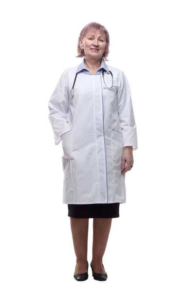 Médica Com Estetoscópio Isolado Branco — Fotografia de Stock