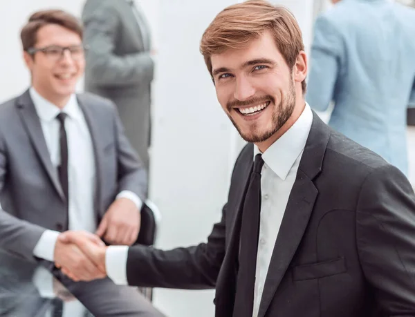 Happy Entrepreneur Shaking Hands His Business Partner — Stock Photo, Image