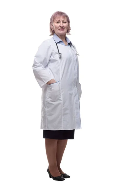 Жінка Лікар Стетоскопом Ізольовані Білому — стокове фото