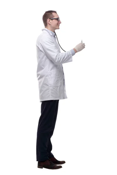 Qualifizierter Therapeut Mit Stethoskop Transparent Auf Weißem Grund — Stockfoto