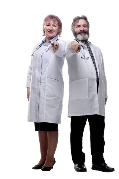 Ιατρικούς Συναδέλφους Που Στέκονται Μαζί Απομονωμένο Λευκό — Φωτογραφία Αρχείου